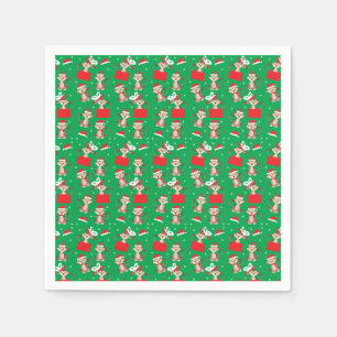 Merry Christmas Monkey Pattern Elf Santa Red Napkin