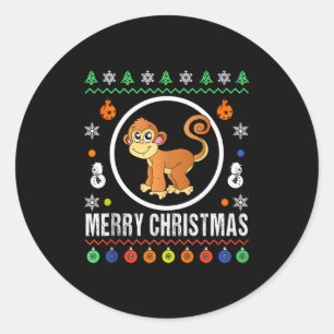 Merry Christmas Monkey Ugly Sweater Xmas Knit Tank Classic Round Sticker