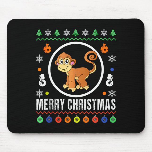 Merry Christmas Monkey Ugly Sweater Xmas Knit Tank Mouse Mat (Front)