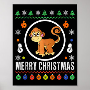 Merry Christmas Monkey Ugly Sweater Xmas Knit Tank Poster