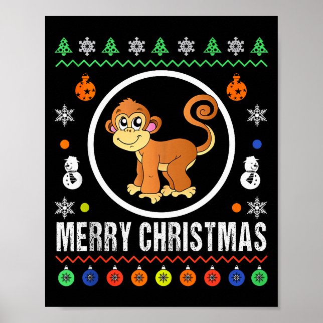 Merry Christmas Monkey Ugly Sweater Xmas Knit Tank Poster (Front)
