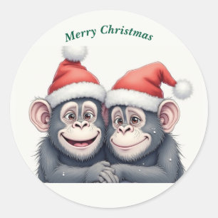 Merry Christmas monkeys  Classic Round Sticker
