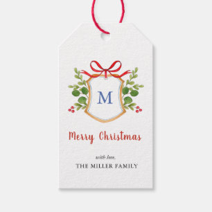 Merry Christmas Monogram Crest Holiday Gift Tags