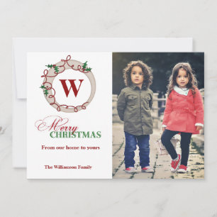 Merry Christmas Monogram Family Photo Card