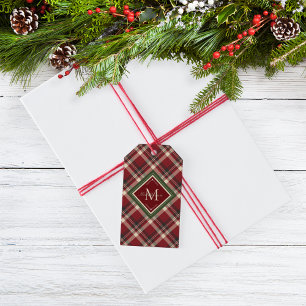 Merry Christmas Monogram Red Plaid Christmas  Gift Tags