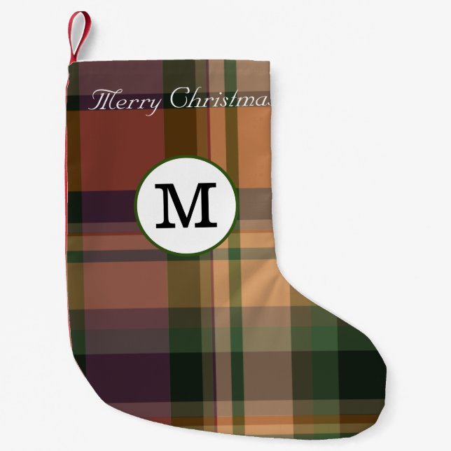 Merry Christmas monogrammed elegant initial tartan Small Christmas Stocking (Front)