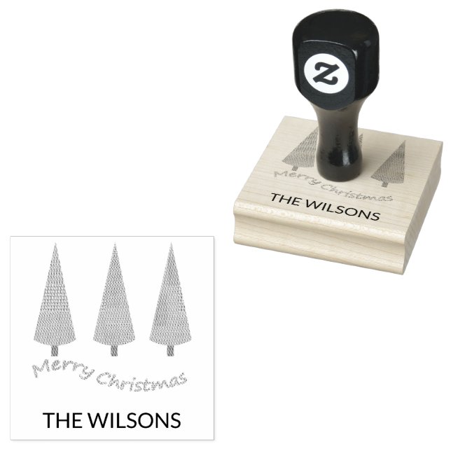 Merry Christmas Monogrammed Tree Rubber Stamp (Stamped)