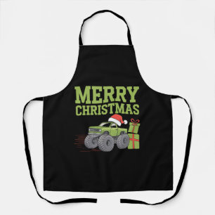 Merry Christmas Monster Truck Toddler Boys Xmas Apron