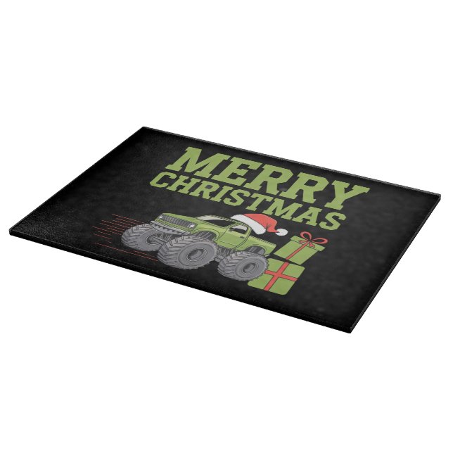 Merry Christmas Monster Truck Toddler Boys Xmas  Cutting Board (Corner)