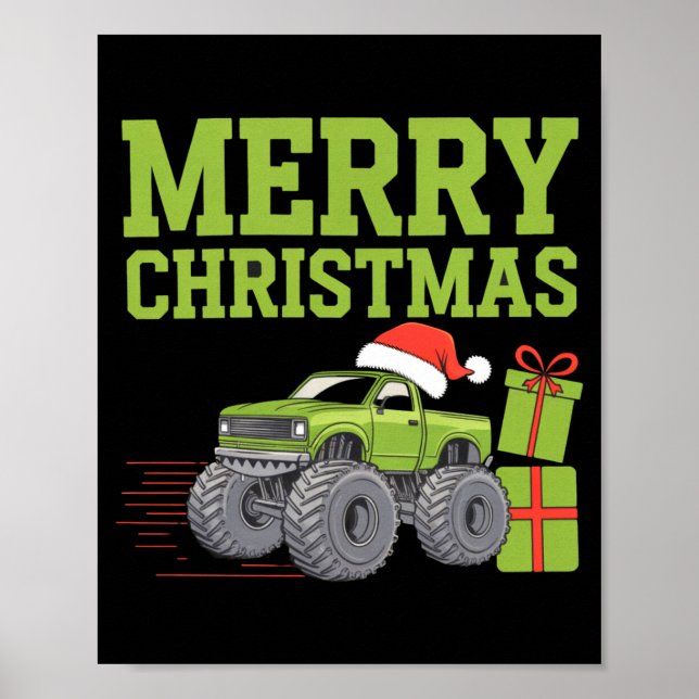 Merry Christmas Monster Truck Toddler Boys Xmas  Poster (Front)