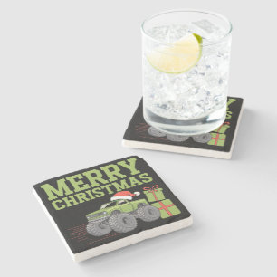 Merry Christmas Monster Truck Toddler Boys Xmas  Stone Coaster