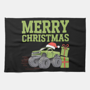 Merry Christmas Monster Truck Toddler Boys Xmas  Tea Towel