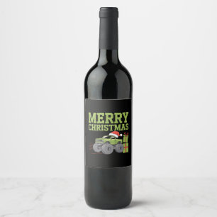 Merry Christmas Monster Truck Toddler Boys Xmas Wine Label