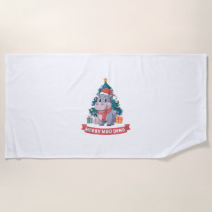 Merry Christmas Moo Deng Christmas Baby Hippo Tank Beach Towel