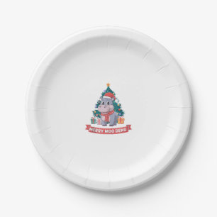Merry Christmas Moo Deng Christmas Baby Hippo Tank Paper Plate