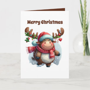 Merry Christmas moose add message Holiday Card