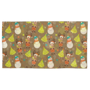 Merry Christmas Moose And Snowman Pillowcase