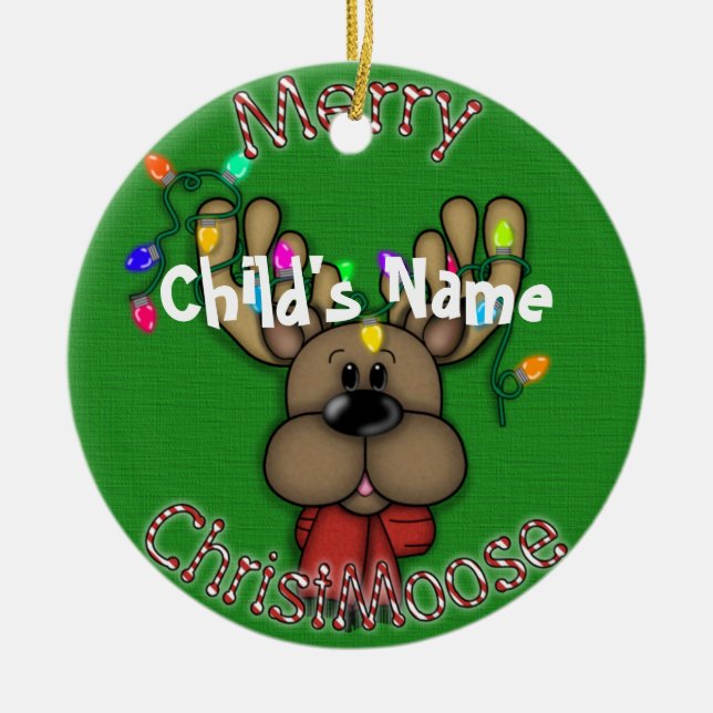 Merry Christmas Moose Ceramic Tree Decoration (Front)