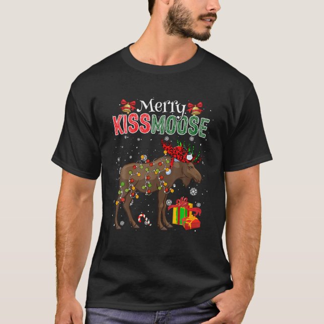 Merry Christmas Moose Costume Cute Santa Moose Xma T-Shirt (Front)