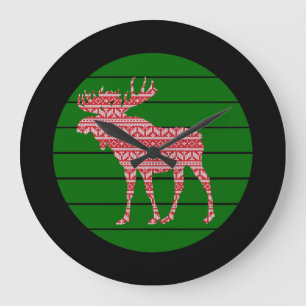 MERRY CHRISTMAS MOOSE DEER LARGE CLOCK