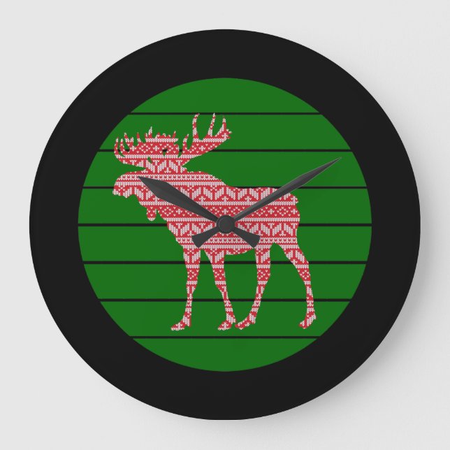 MERRY CHRISTMAS MOOSE DEER LARGE CLOCK (Front)
