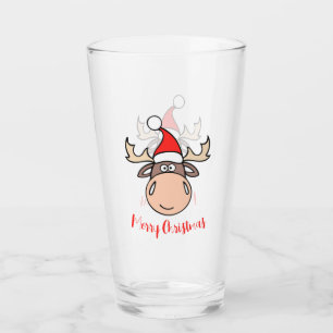 Merry Christmas Moose Glass