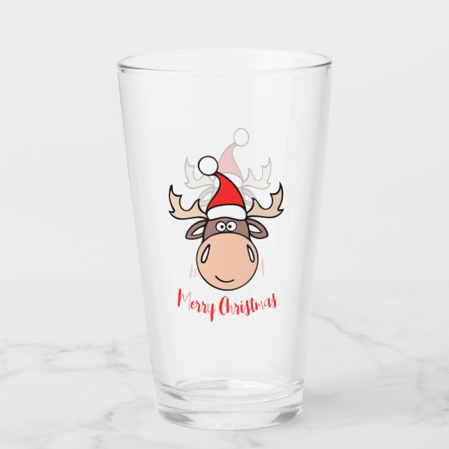 Merry Christmas Moose Glass (Front)