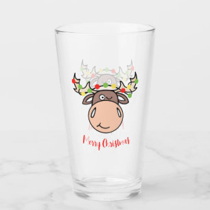 Merry Christmas Moose Glass