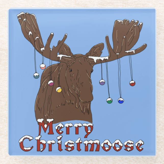 Merry Christmas Moose Glass Coaster (Front)