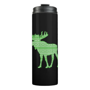 MERRY CHRISTMAS MOOSE GREEN DEER THERMAL TUMBLER