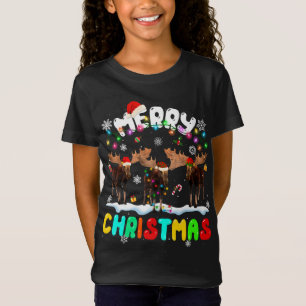 Merry Christmas Moose Lover Santa Hat Xmas Lights T-Shirt