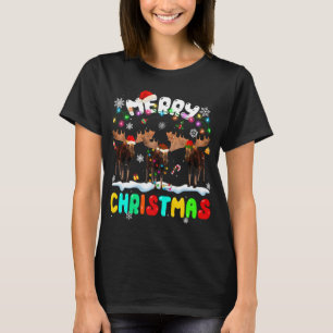 Merry Christmas Moose Lover Santa Hat Xmas Lights T-Shirt