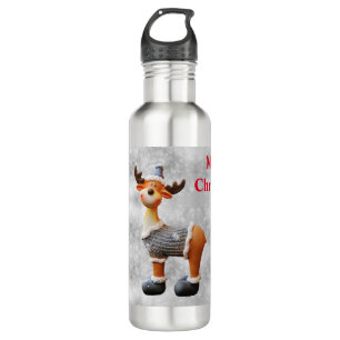 Merry Christmas moose wearing a hat          710 Ml Water Bottle