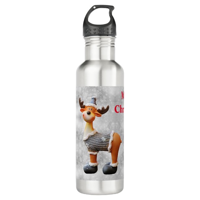 Merry Christmas moose wearing a hat          710 Ml Water Bottle (Front)
