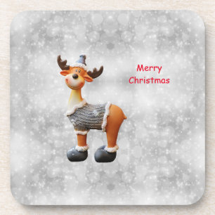 Merry Christmas moose wearing a hat    Coaster