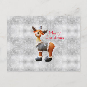 Merry Christmas moose wearing a hat Holiday Postcard
