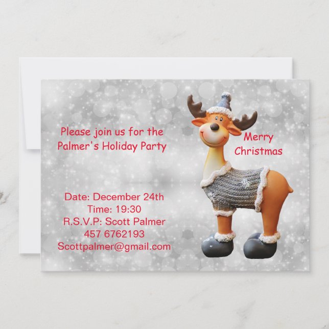 Merry Christmas moose wearing a hat       Invitation (Front)