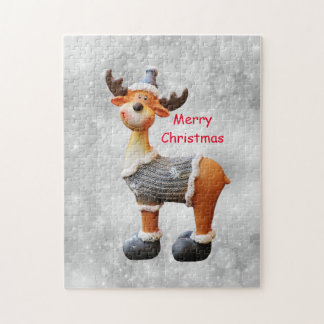 Merry Christmas moose wearing a hat Jigsaw Puzzle