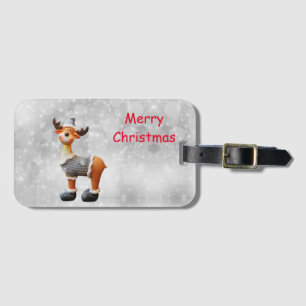 Merry Christmas moose wearing a hat    Luggage Tag