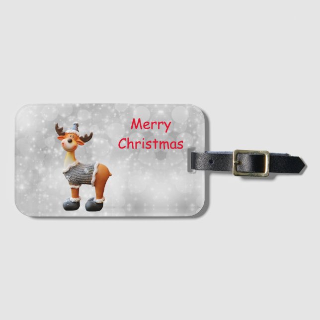 Merry Christmas moose wearing a hat    Luggage Tag (Front Horizontal)