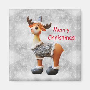 Merry Christmas moose wearing a hat Magnet