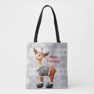 Merry Christmas moose wearing a hat Tote Bag