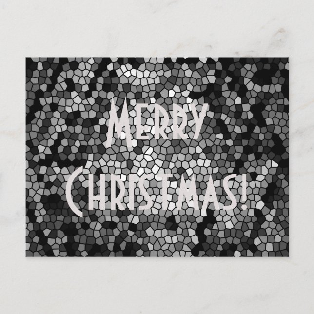 Merry Christmas! Mosaic Stone Glass Black White Holiday Postcard (Front)