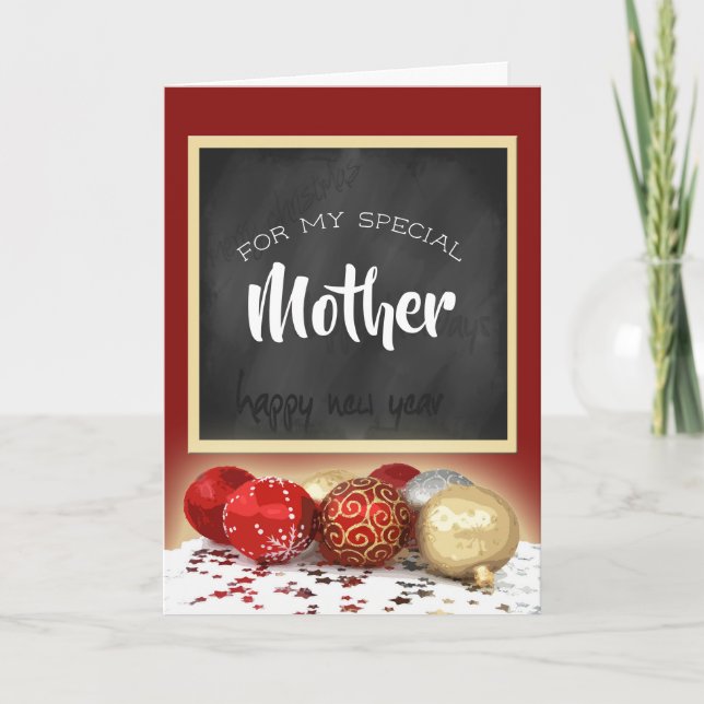Merry Christmas Mother Chalkboard and Ornaments Holiday Card (Front)