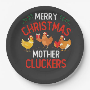 Merry Christmas Mother Cluckers Rooaster Xmas  Paper Plate