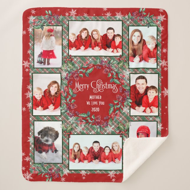 Merry Christmas Mother Family Photo Collage Sherpa Blanket (Front)
