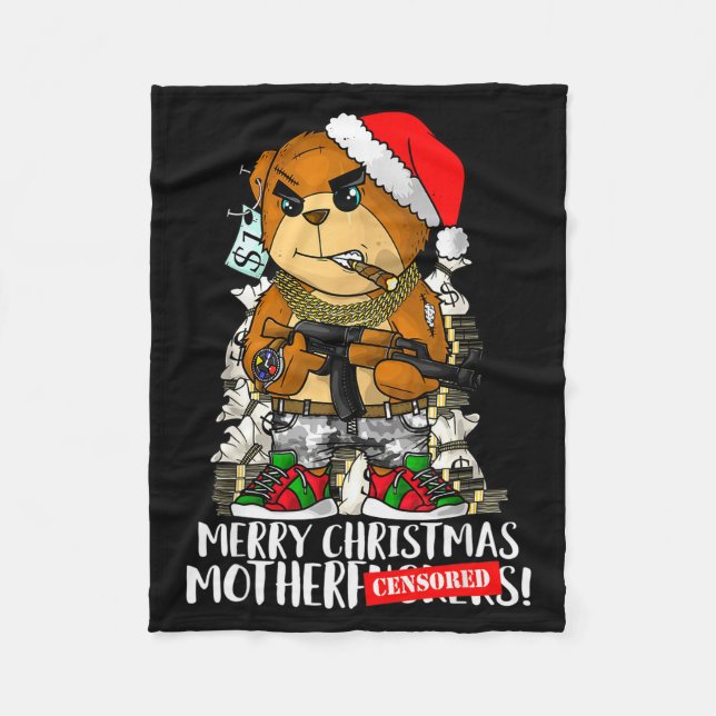 Merry Christmas Motherfker! Hip Hop Teddy Bear Xma Fleece Blanket (Front)