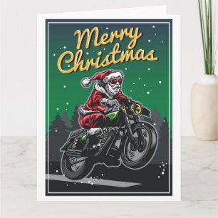 Merry Christmas Motorcycle Santa Holidays Card