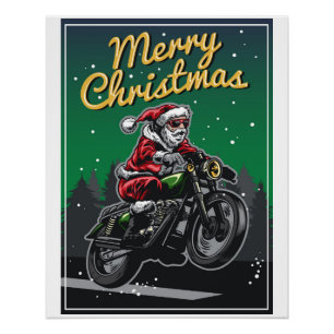 Merry Christmas Motorcycle Santa   Holidays Poster