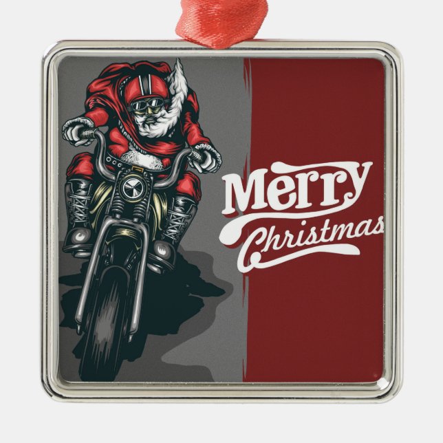 Merry Christmas Motorcycle Santa Ornament (Front)